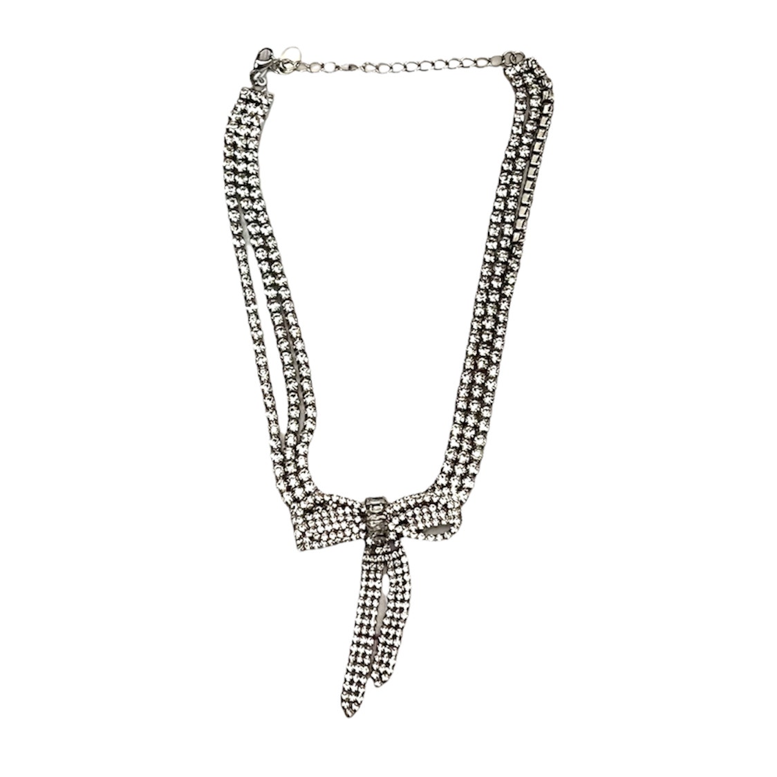Christian Siriano Women’s Bow Style Embellished Silver Tone Fashion Necklace